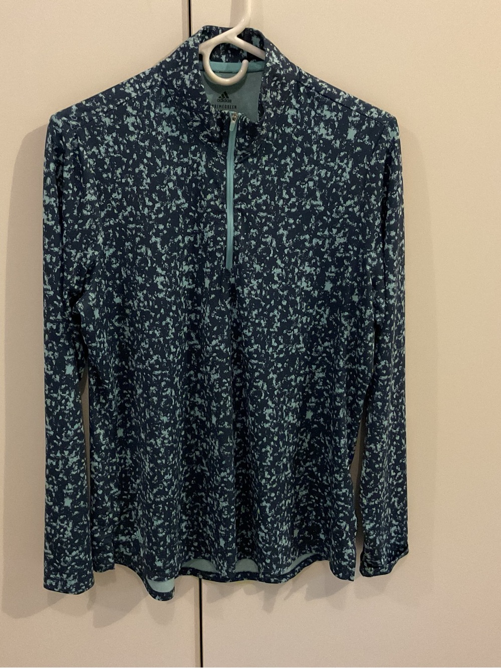 Adidas Women’s Navy and Teal Printed Long-Sleeve 3/4 Zip Athletic Top L